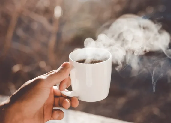Steaming coffee