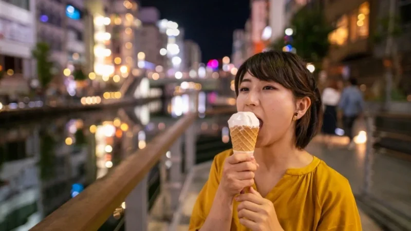 girl eating ice cream in the evening highlighting meal timing