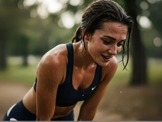 a woman exhausted after doing a cardio session