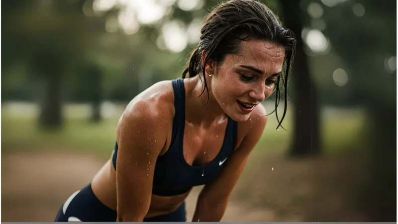 a woman exhausted after doing a cardio session