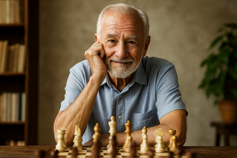 Senior man playing chess